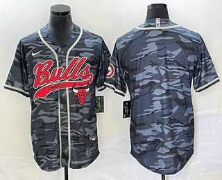 Men%27s Chicago Bulls Blank Black Camo With Patch Cool Base Stitched Baseball Jersey